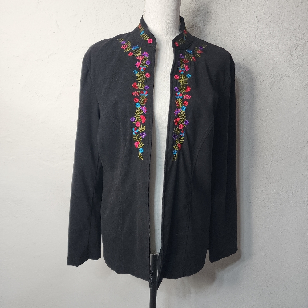 Elementz Embroidered Floral Mandarin Collar‎ Jacket L Vintage Style - Picture 3 of 11